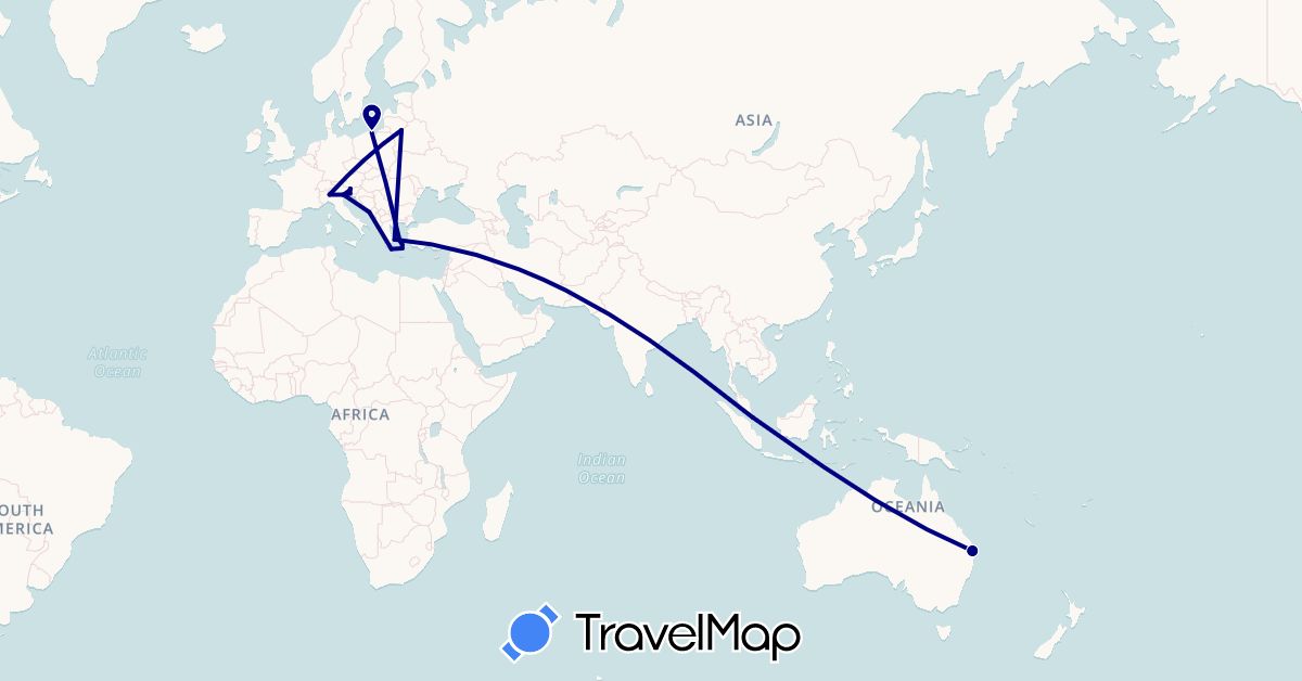 TravelMap itinerary: driving in Australia, Greece, Croatia, Italy, Lithuania, Poland, Singapore, Slovenia (Asia, Europe, Oceania)